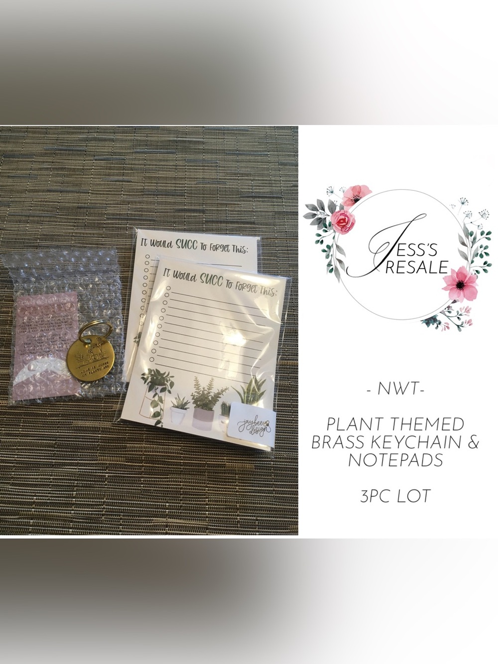 HANDMADE - NWT - PLANT THEMED BRASS KEYCHAIN AND TWO NOTEPADS